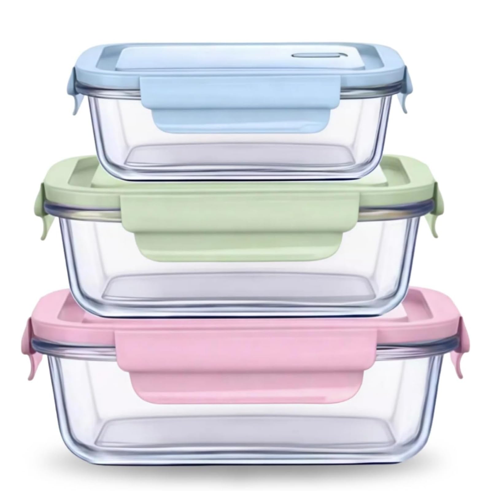 Siocok 3 Pack Glass Containers with Lids, Glass Meal Prep Containers, Glasss Meal Prep Containers for Lunch Food Storage with Lids, BPA Free, Meal Prep, Lunch Bento Boxes