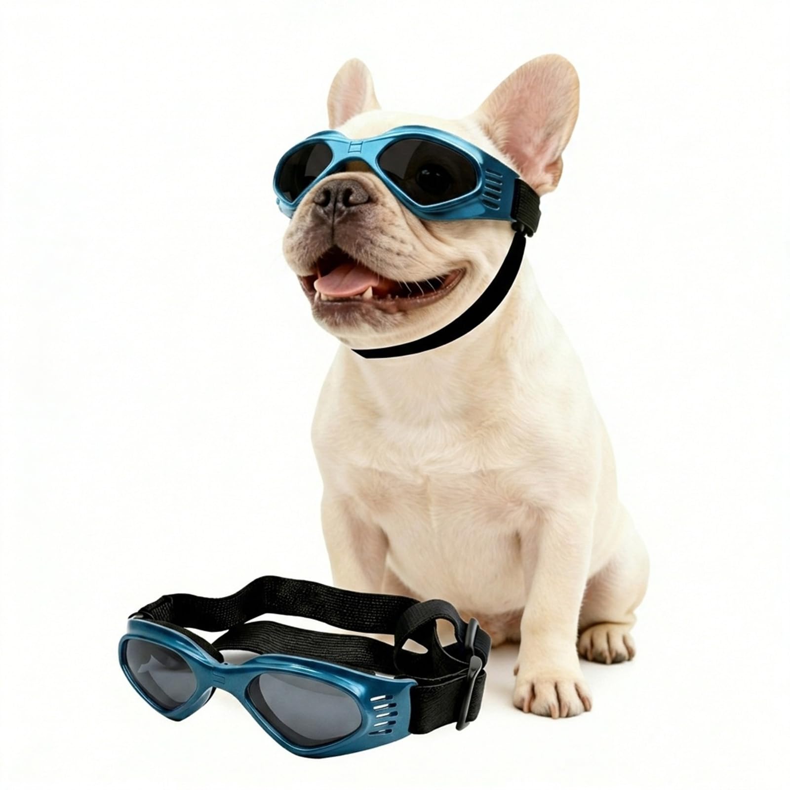 NAMSAN Dog Goggles for Small to Medium Dogs, Dog Sunglasses UV Protection for Medium Dogs Outdoor Cycling Driving, Small Puppy Glasses Dog Eye Protection, Anti-Fog Windproof, Adjustable, Blue : Pet