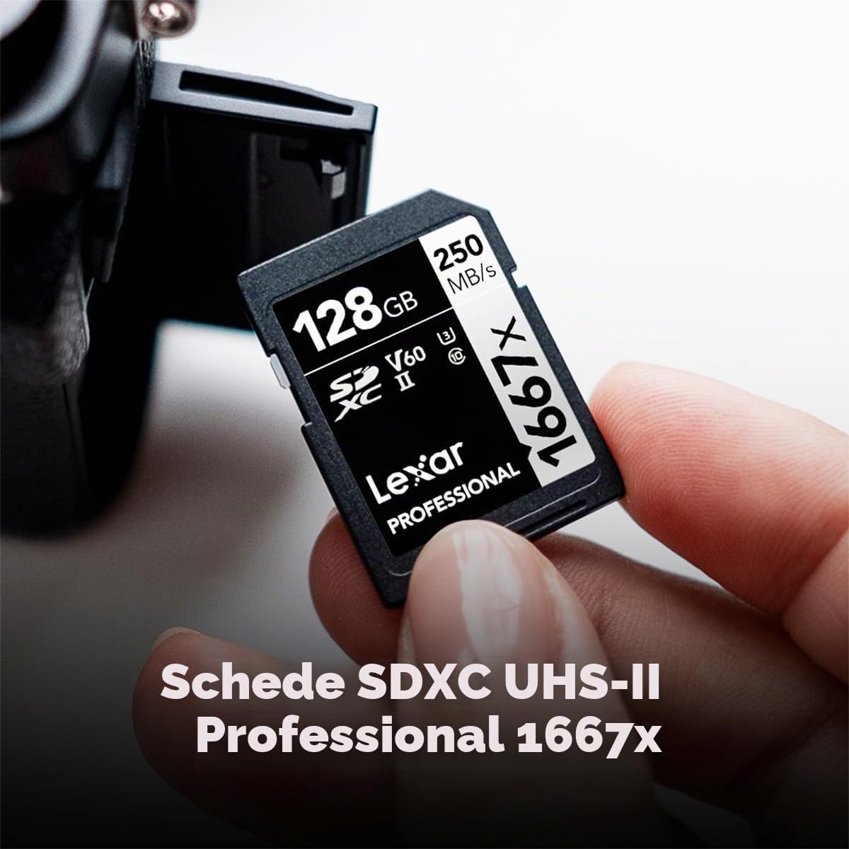 Lexar Schede di memoria SDXC professionali 1667x, da 128 GB, UHS-II, C10, U3, V60, video Full HD e 4K, fino a 250 MB/s in lettura, per fotografi professionisti, videografi e appassionati