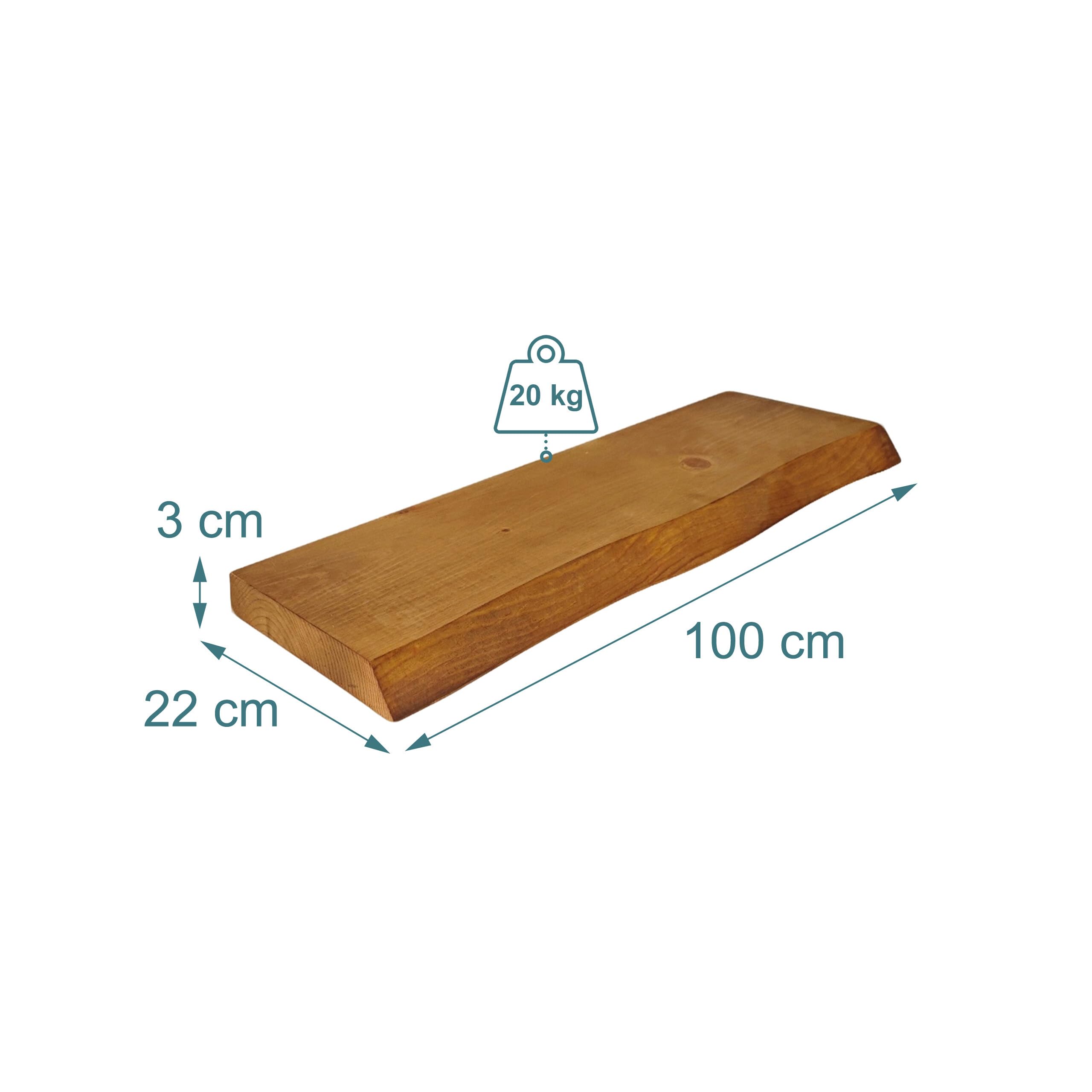 Relaxdays Mensola, Bordo Naturale, HBT: 3x100x22 cm, sospesa Rustica, Cucina, Legno massello Pino