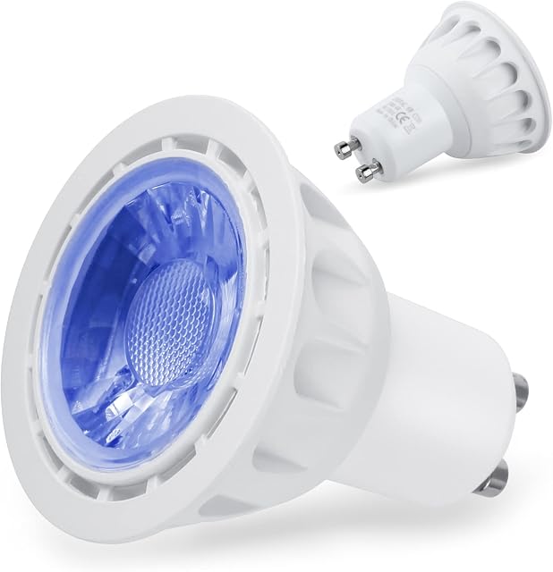 REYLAX GU10 Blue Light Bulbs, 6W LED Spotlight Bulb, Coloured Spot Lights Bulb for Recessed Ceiling Light, Wall Washer Lamp, Landscape Lighting, Festive Lighting, Ambient Mood Decorative, Pack of 4