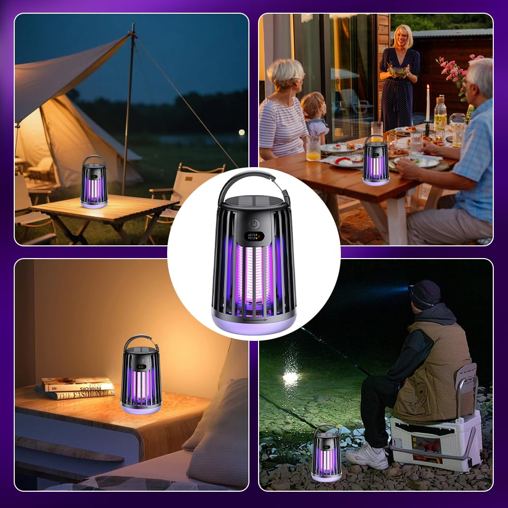 Foreverup Lampe Anti Moustique, UV Tue Mouche Electrique Intérieur, Appareil Anti Moustique Portable avec Lumière LED, Recharge Solaire et USB, pour Camping, Jardin, Chambre à Coucher, Terrasse