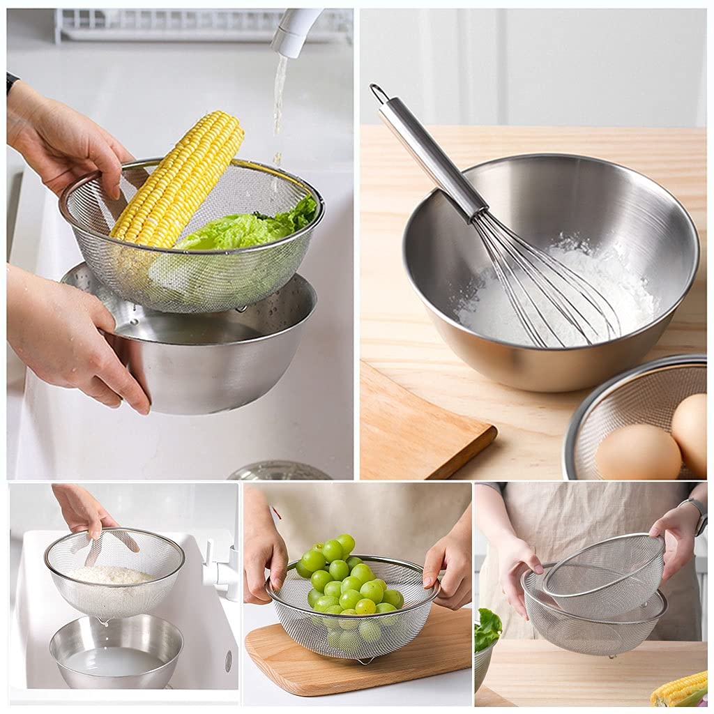 Roestvrijstalen Fruitgroenten Afvoer Opbergmand, Huishoudelijke Keuken Afvoermand Rijst Wasvergietsel (Color : Stainless steel basin (16cm