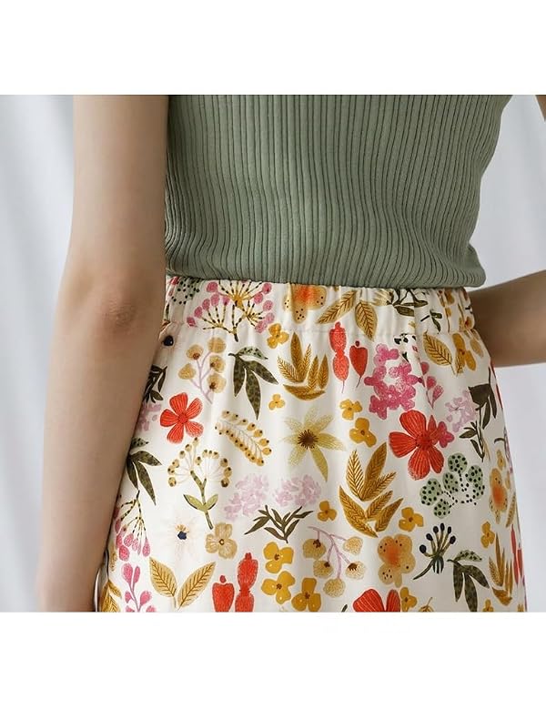 Floral Skirt for Women High Elastic Waisted Straight Long Cotton Linen Skirt with Slit (Floral Multi, XXL) by Ylingjun - Used condition - Image 4