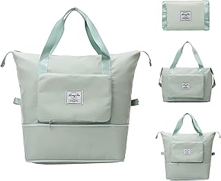 Large-capacity Foldable Travel Bag, Waterproof Expandable Carry on Travel Weekender Duffel Bags for women, Lightweight Dry and Wet Separation Sports Tote Gym Bag for Sport Travel Vacation. (Green)