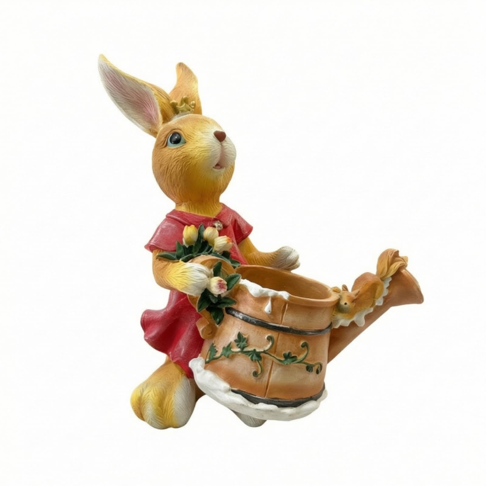 Hase mit Korb Stabil Kaninchenfigur Osthase für Fans, Gartenliebhab, Hase Mit Gießkanne Und Blumen
