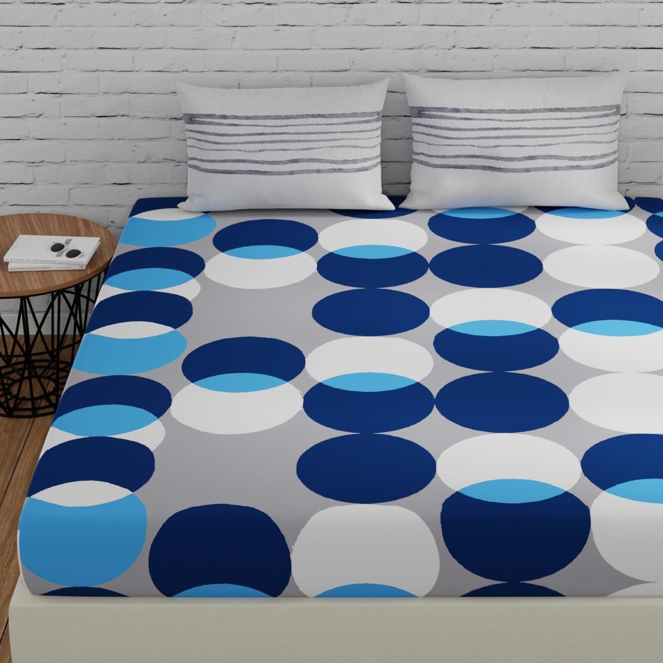 Huesland 144 TC Flat Cotton Bedsheets for Double Bed with 2 Pillow Covers | Blue, Grey & White (B0D2RRW25H) Amazon Price History, Amazon Price Tracker