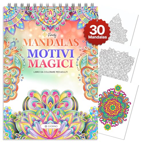 Finoly Libro Mandala da Colorare Adulti Riduce lo Stress Magical Patterns 30 llustrazioni | Libri Mandala da Colorare per Adulti A4 | Album Mandalas L’inchiostro non Trapassa | Rilegatura a Spirale