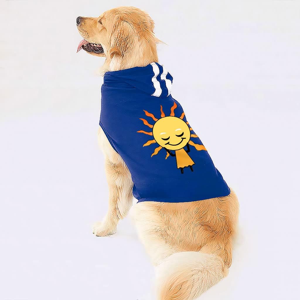 Cute Sun Dog Shirt with Hoodie - Cartoon Print Dog Hoodie - Kawaii Dog Clothing - Pink White, XL