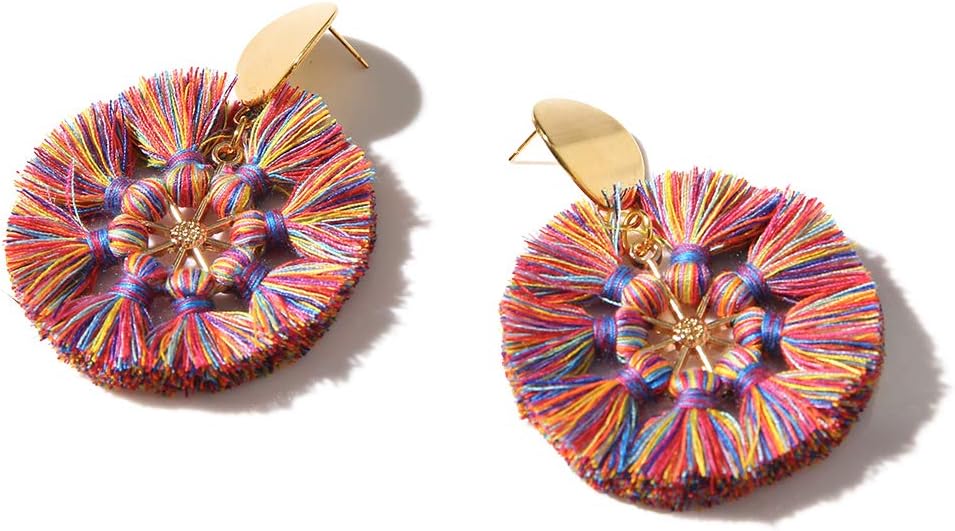 Round Tassel Dangle Earrings for Women - Handmade Bohemian Fringe Vintage Drop Earrings,Female Boho Rope Tassel Earrings,Beach Vacation Daily Ear Jewelry for Mom Sister (Tassel Earrings Colorful01)