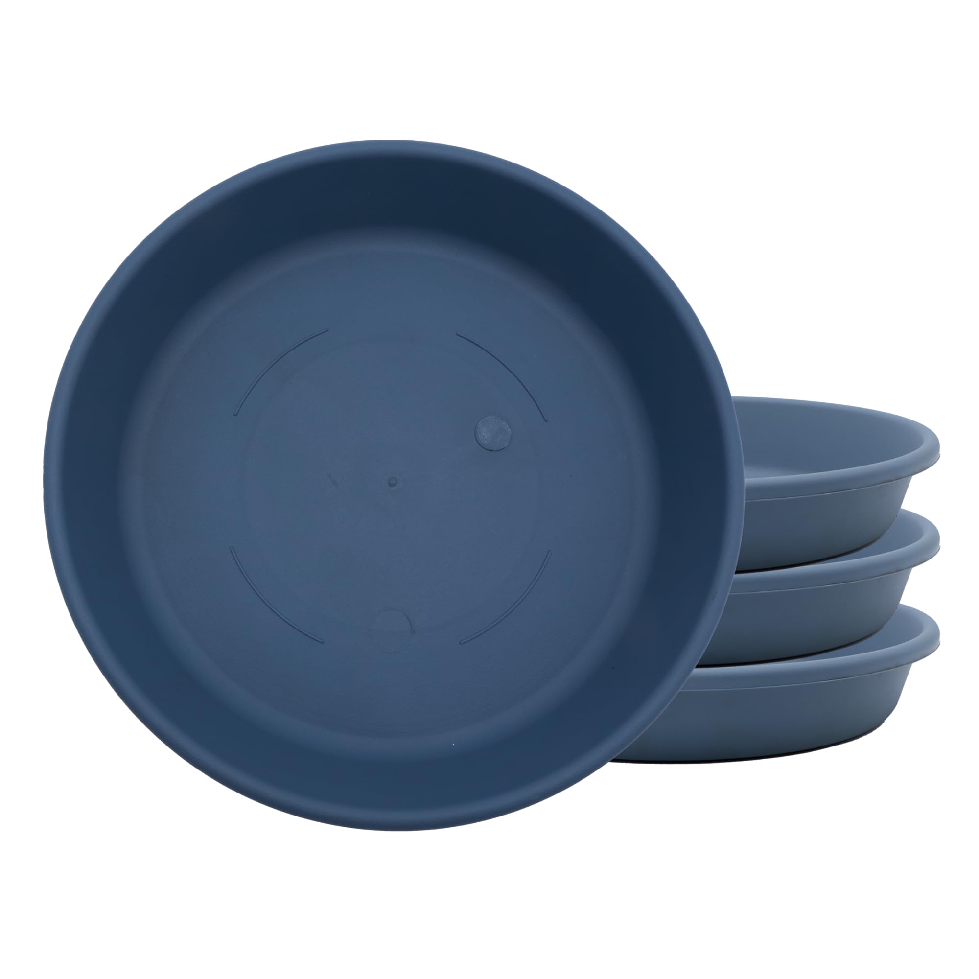The HC Companies Flower Pot Saucers - Plastic Plant Saucer for Outdoors & Indoors - Traditional Design Plant Pot Trays for Water Drainage - Durable Round Plant Tray (8" Slate Blue, Pack of 4)