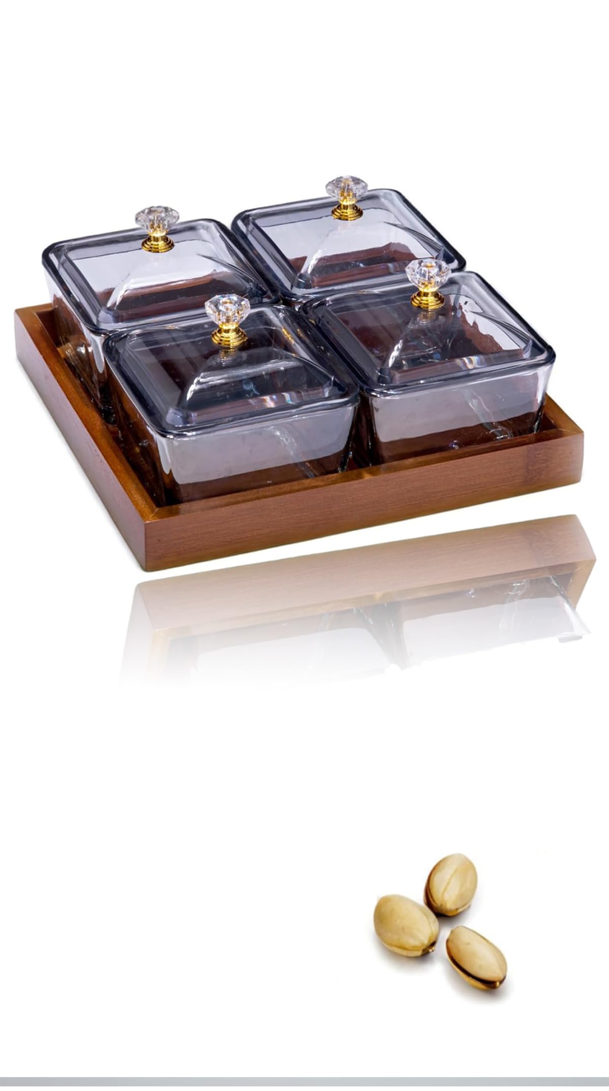 Sweet seven Square Glass Bowls with Stand and Lids - Set of 4-8.4 oz Each - Ideal for Snacks, Fruits, Sauces, and More