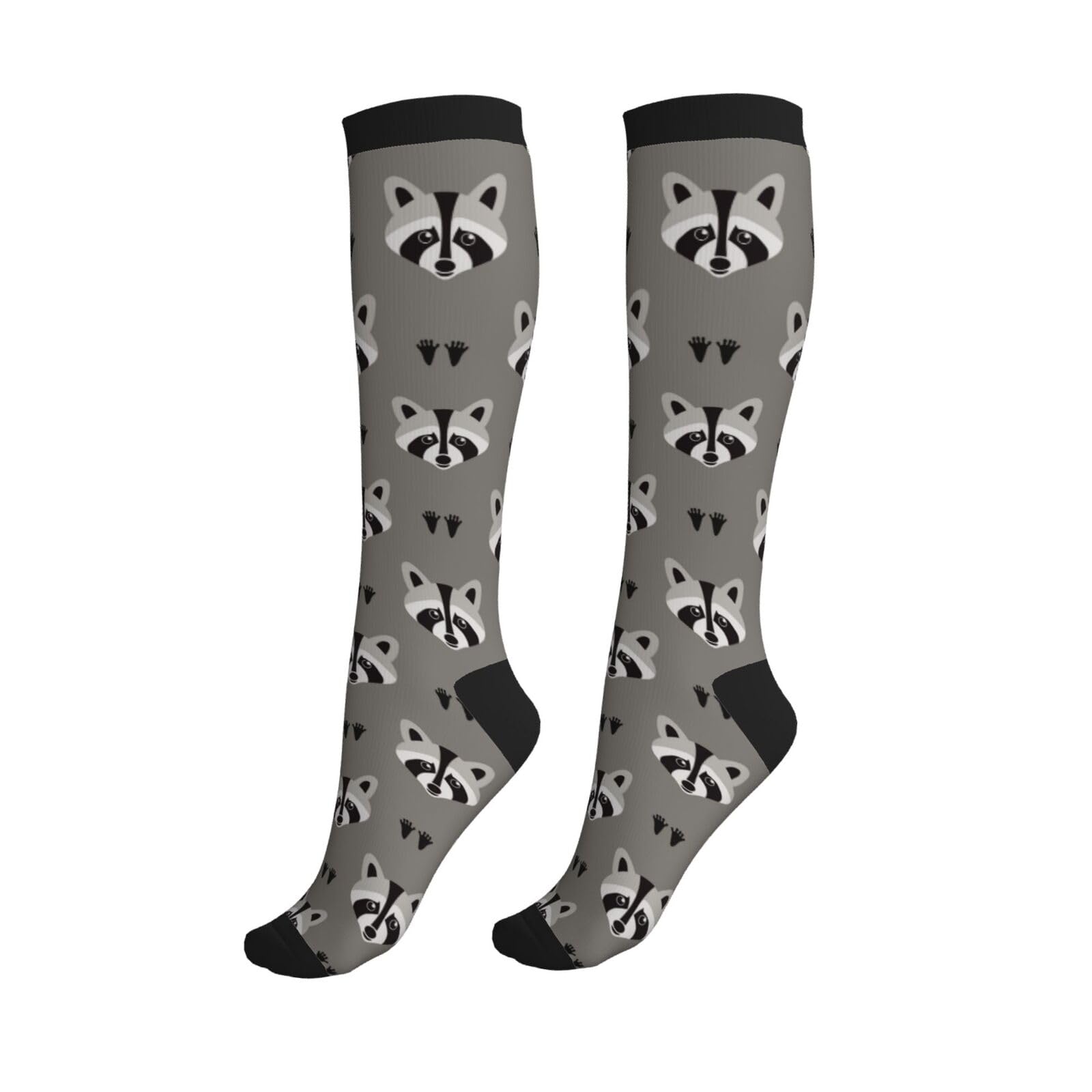 aipoase Raccoon Pattern Compression Socks Knee High Circulation Support Socks For Women Men Athletic Running Hiking Cycling