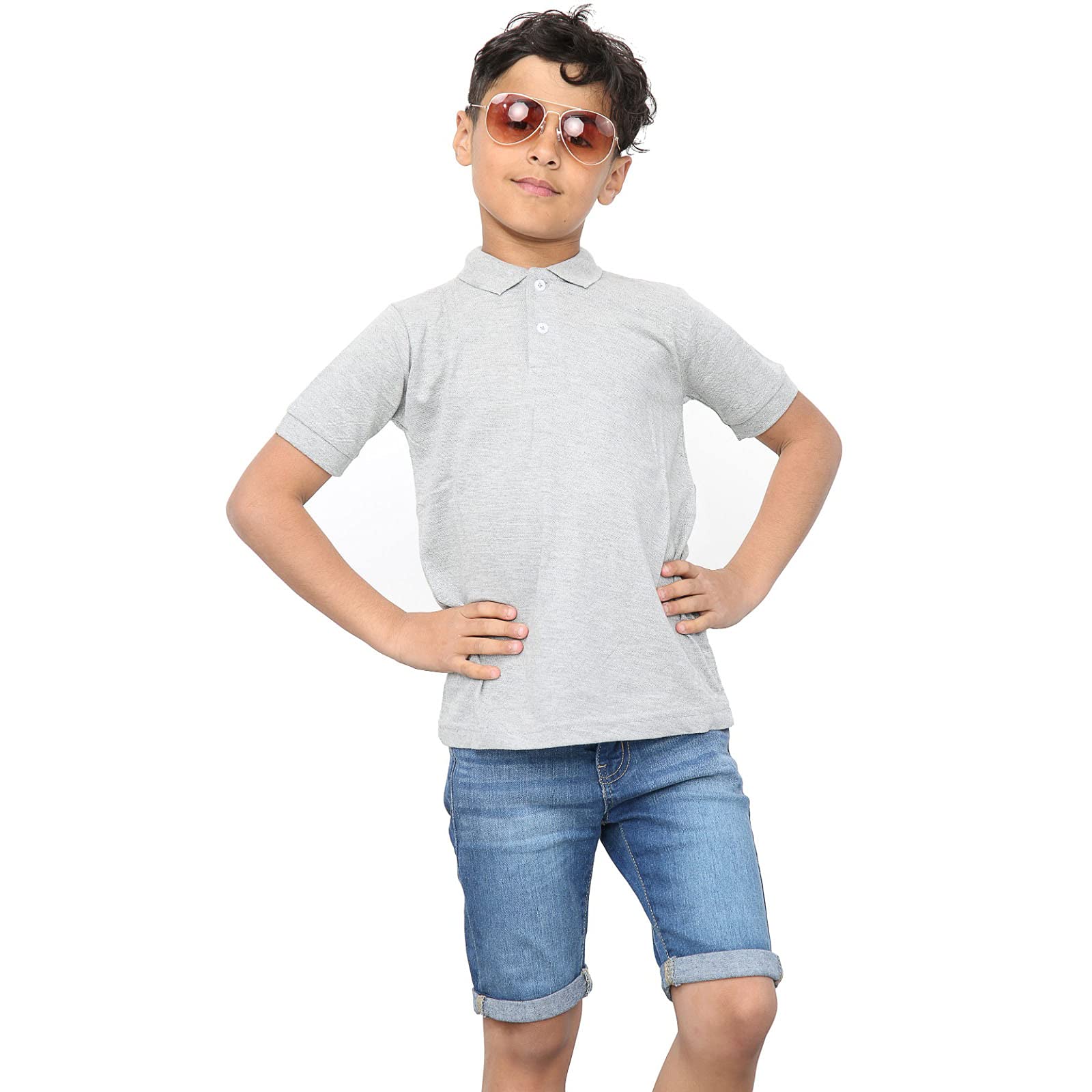 Generation-Gap Boys Girls Plain Polo Shirts Kids Summer Short Sleeve School T-Shirts Top (Grey, 13 Years, 13_Years)