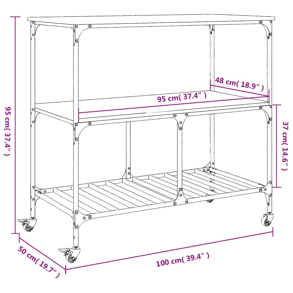 vidaXL Carrito de Cocina, Estante de Almacenaje, Carro de Servicio Comida, Carrito para Salón Baño Estudio, Madera de Ingeniería Negro