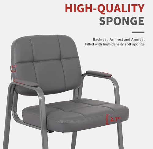 Miniatura 6 de CLATINA Silla de invitados para sala de espera con reposabrazos acolchado de cuero regenerado para oficina, recepción y escritorio de conferencias,