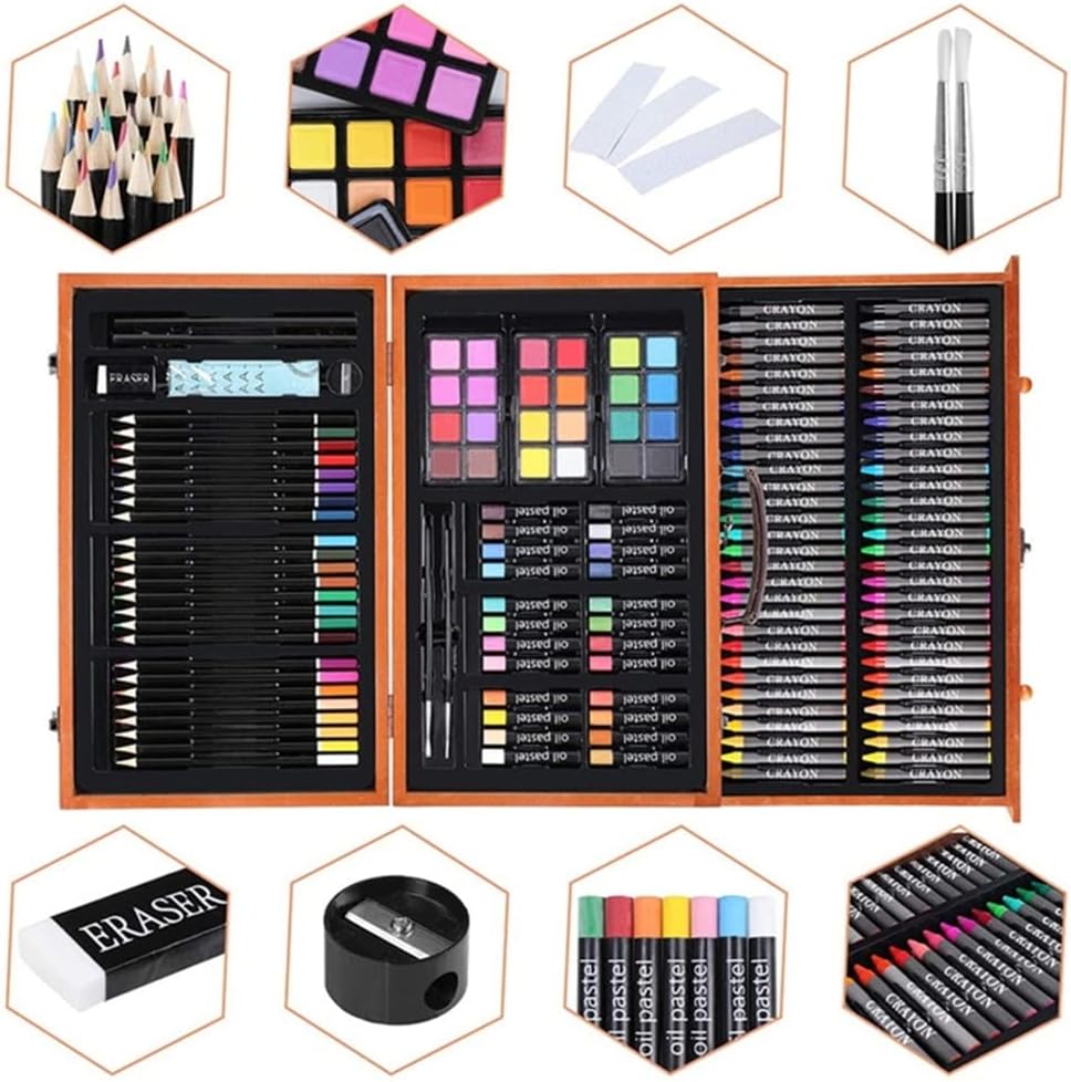 JSEIAJB 142pcs/set Artist Drawing Kit Colored Pencil Crayon Oil Pastel Paint Brush