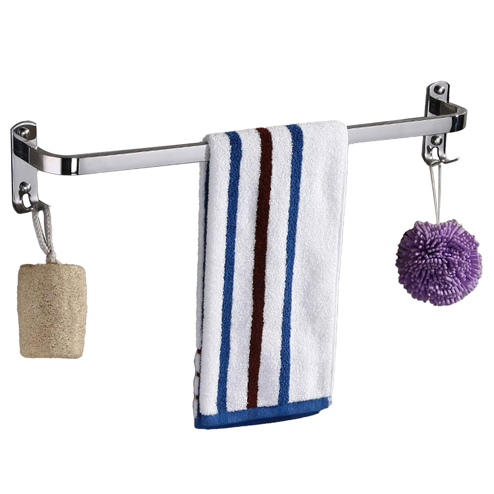 LMYSXAOZ Bathroom and Kitchen Accessories, With Hook Towel Bar Rail, Wall Mounted SUS 304 Stainless Steel Rack, Single, Silver, 38cm,48cm,58cm,68cm,78cm (Size : 38cm)