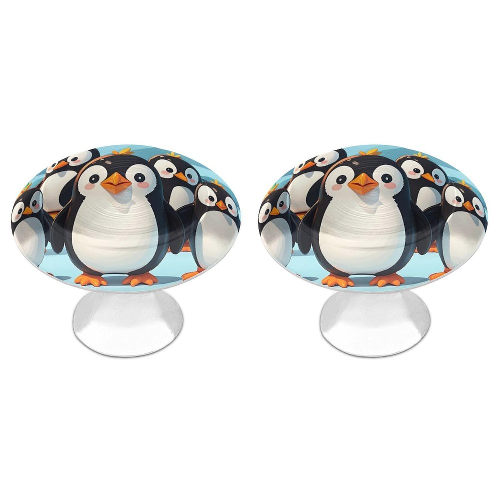 FekiLoot Cute Penguins Cabinet Knob 2 Pack Mini Round Drawer Pulls Stainless Steel Dresser Drawer Knobs Kitchen Drawer Hardware for Bathroom Dresser Closet Door Knobs