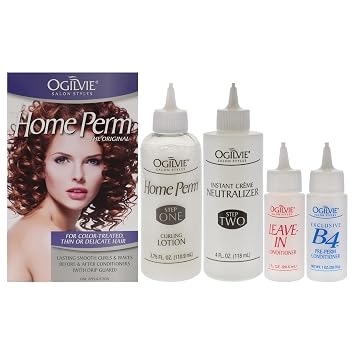 Ogilvie Salon Styles Home Perm The Original for Men & Women - For Color Treated, Thin, Delicate Hair - Lasting Smooth Curls & Waves Before & After Conditioners with Drip Guard- 1 Application Treatment