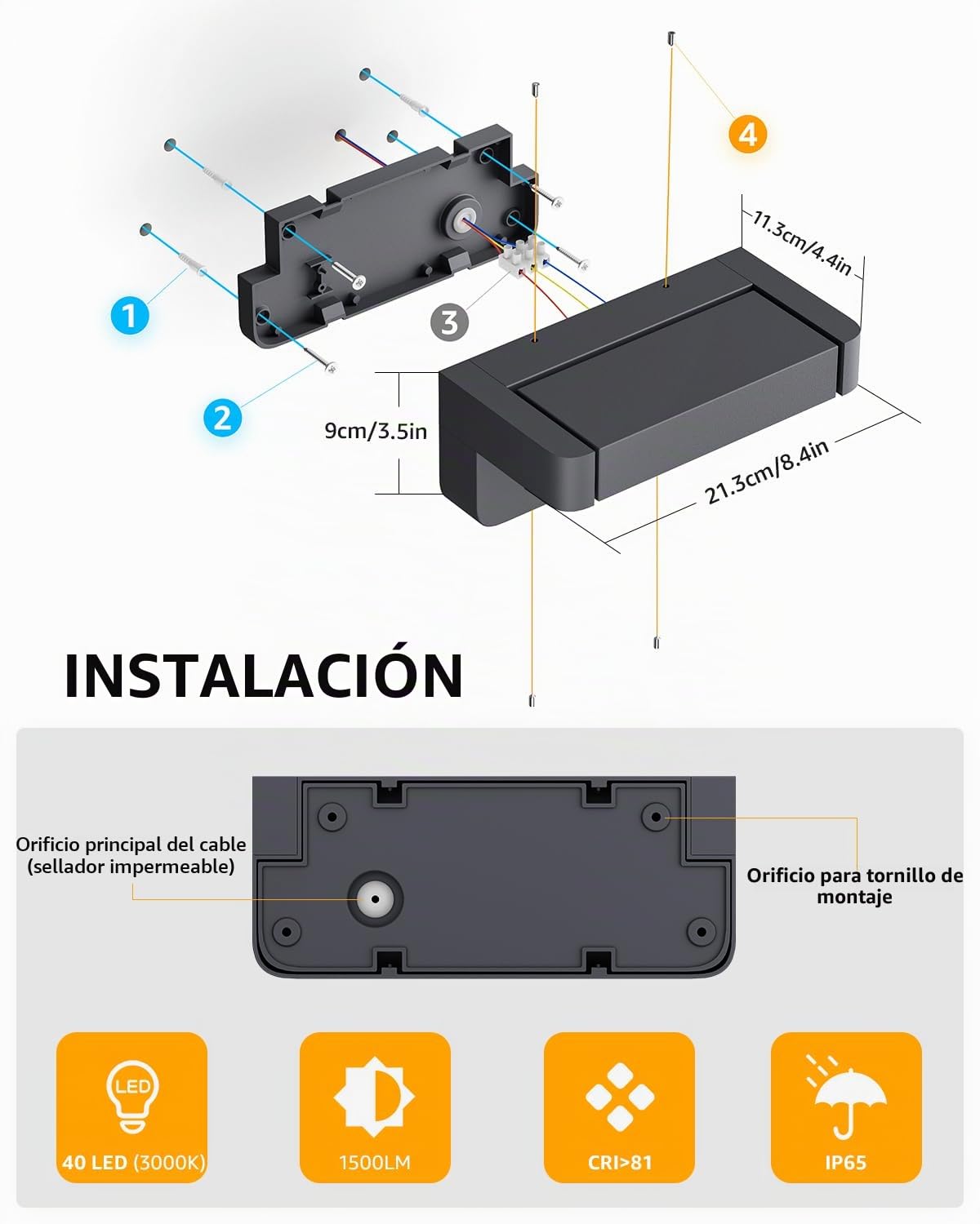 Aipsun 24W LED Lámpara de Pared Exterior/Interior IP65,Antracita | Luz Ajustable (350°) | Aluminio Fundido Duradero para Entrada, Jardín, Terraza, Garaje | Blanco Cálido 3000K | Moderno Diseño