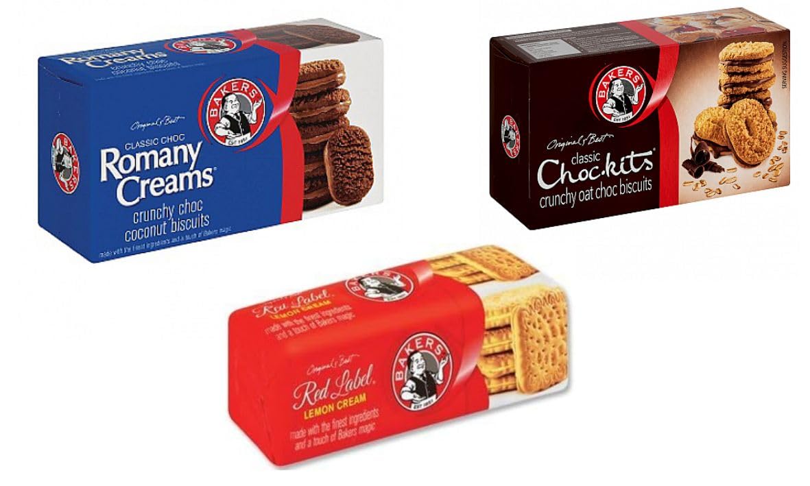 Bakers South African Biscuits Variety Pack Bundle | 1x Romany Classic | 1x Chokits | 1x Red Label Lemon |