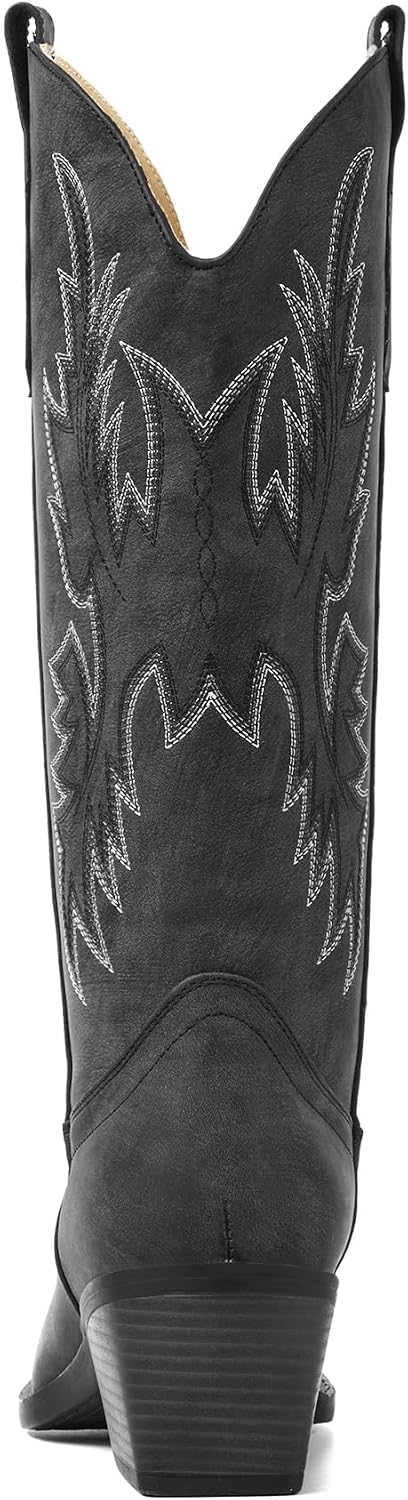 Cowboy Boots for Women, Snip Toe Mid Calf Embroidered Western Boots | These cowgirl boots feature stable chunky heels, ideal for country concerts, dancing, traveling and daily casual outfits