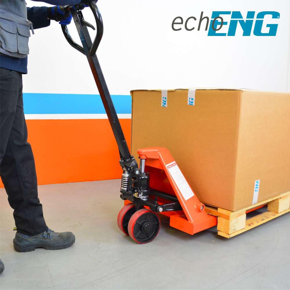 echoENG Transpallet manuale | Lunghezza forche lunghe 1800 mm | Portata 2000 kg | Ruote in PU | Carrello sollevatore pallet | MA SL E182