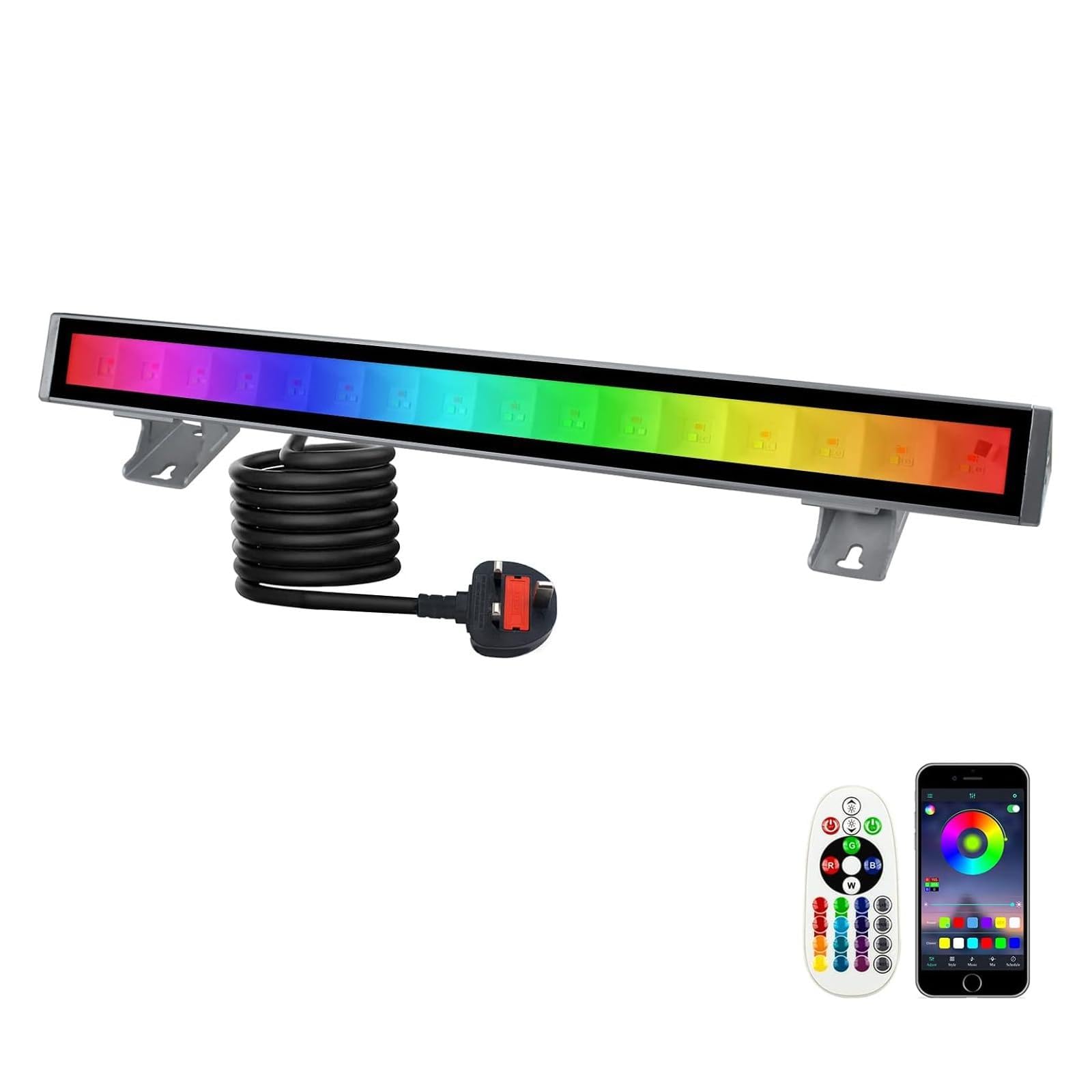 CREATESTAR RGB Flood Lights Bar 48W, RGB LED FloodLight with 16 Million Colors Led Wall Washer Light with Remote Control and Timer, Memory, for Party Garden Bar Halloween