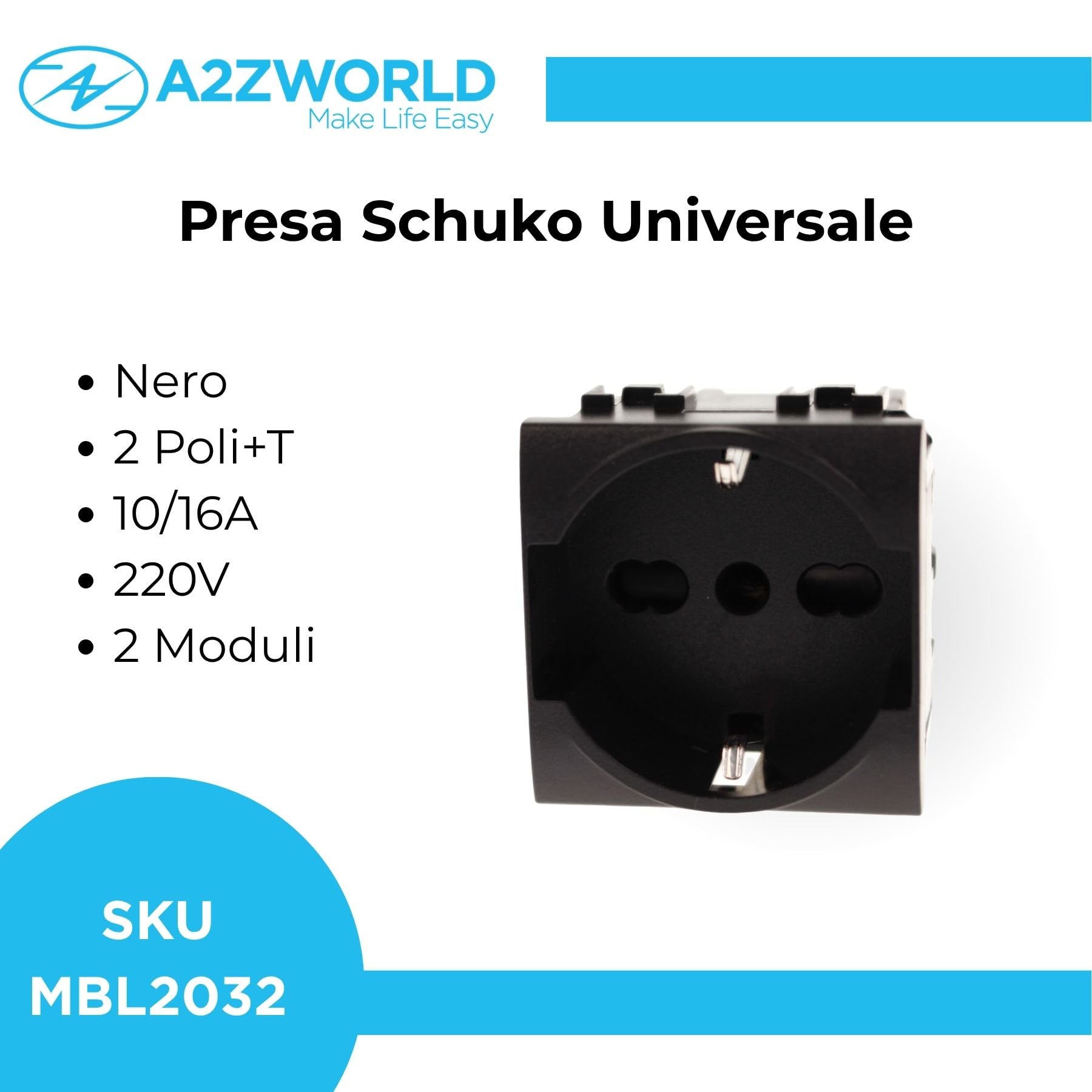 2 Pezzi Presa Schuko 2P+T 16A, Compatibile Con Bticino Living Light (Nero)