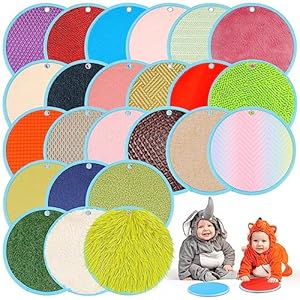 Wettarn 24 Set Sensory Mats Assorted Mini Fun Sensory Wall Panel Functional Textured Rug Educational Tactile Floor Tiles for Kids Autistic Children Baby Activity(Round, 8.7”)