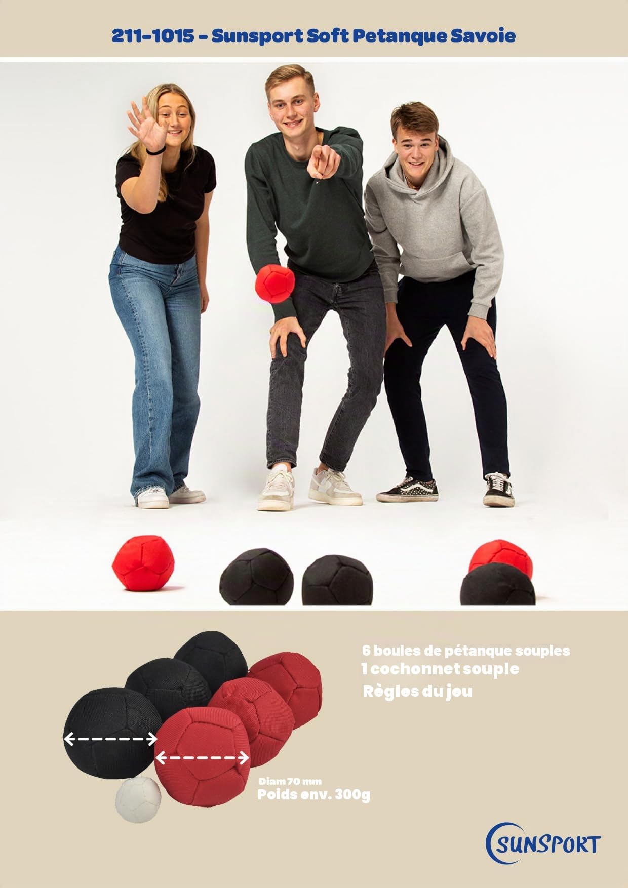 Sunsport Soft pétanque Savoie, Jeu de pétanque intérieur ou extérieur, Noir/Rouge