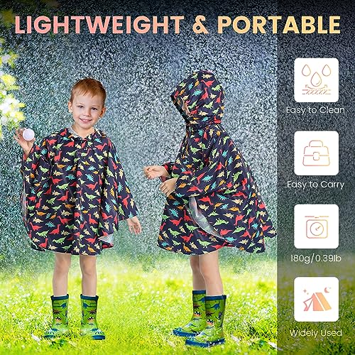 Image of LAMA Kid's Rain Poncho with Hooded, Reusable Waterproof Girl Rain Jacket, Lightweight Boy Girl Cute Rain Poncho for 3-7 Year