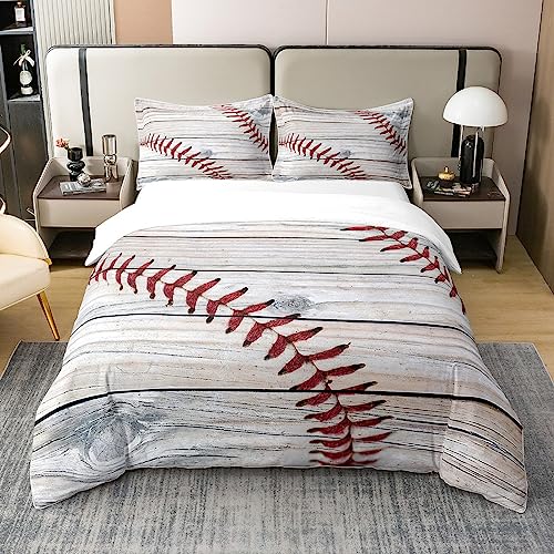 Baseball Pattern Bedding 100% Cotton Set for Children Sports Theme Duvet Cover 100% Cotton 3D Ball Pattern Room Decor Baseball Games Duvet Set Athlete Competitive Twin Size Zipper Quilt Cover