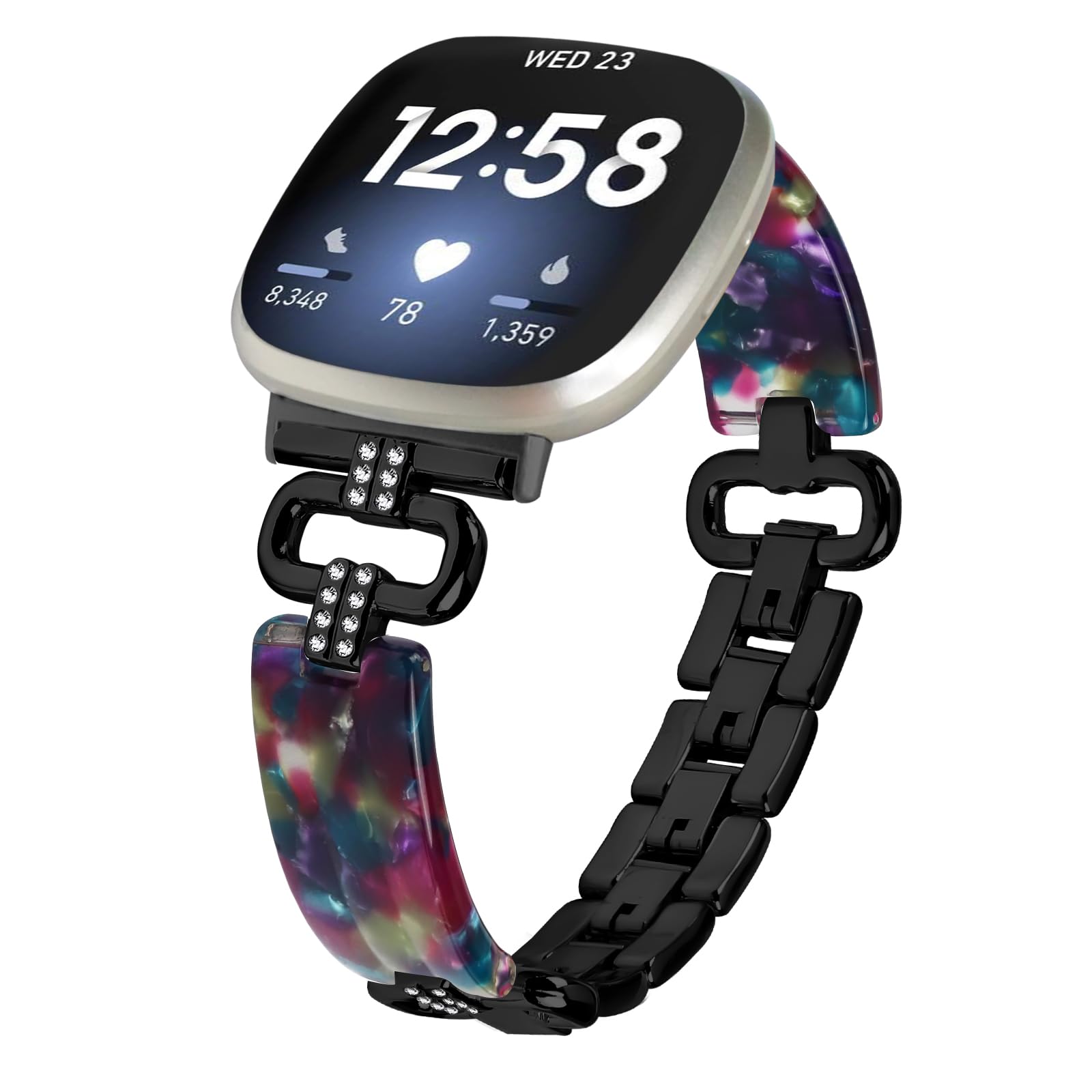 Miimall Alloy Resin Strap for Fitbit Versa 4/Versa 3/Fitbit Sense 2/Sense Band, Bling Rhinestone Wristband