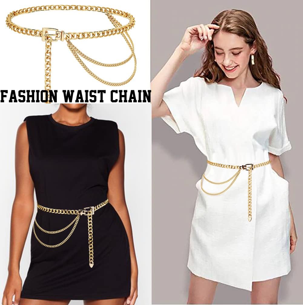 Suyi Chain Belt for Women Girls Gold Metal Waist Chain Multilayer Chunky Chain Belts for Dress - Image 3