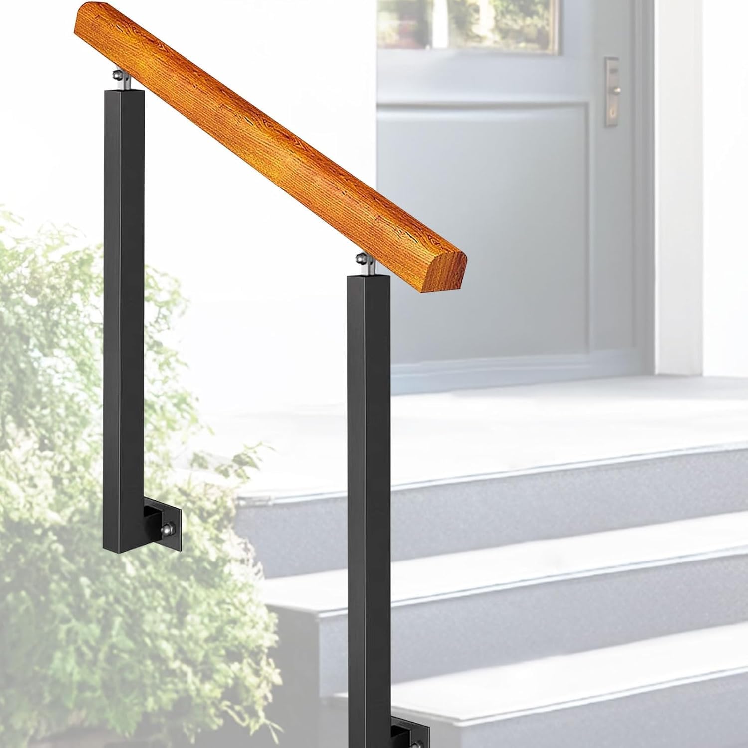 GHFXSCV Adjustable Outdoor Wood il for Steps - 40" Side Mount Wrought Iron Stair Railing for Porch & Exterior - Transitional Design H 100cm