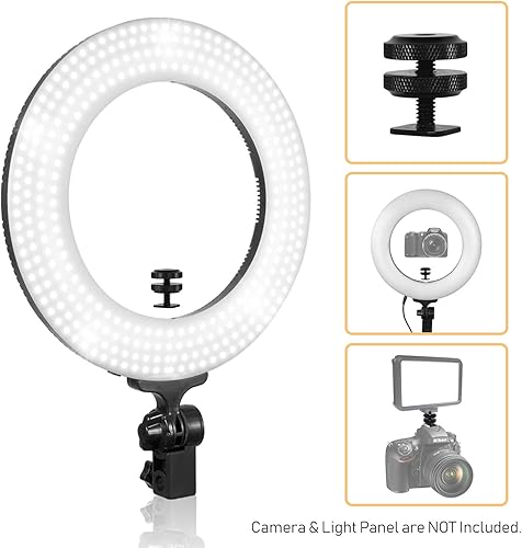 Miniatura 5 de LimoStudio AGG2203 anillo de luces LED de 5600 K con trípode con regulador de voltaje con tuerca de 14 para adaptar la cámara al soporte difusor de