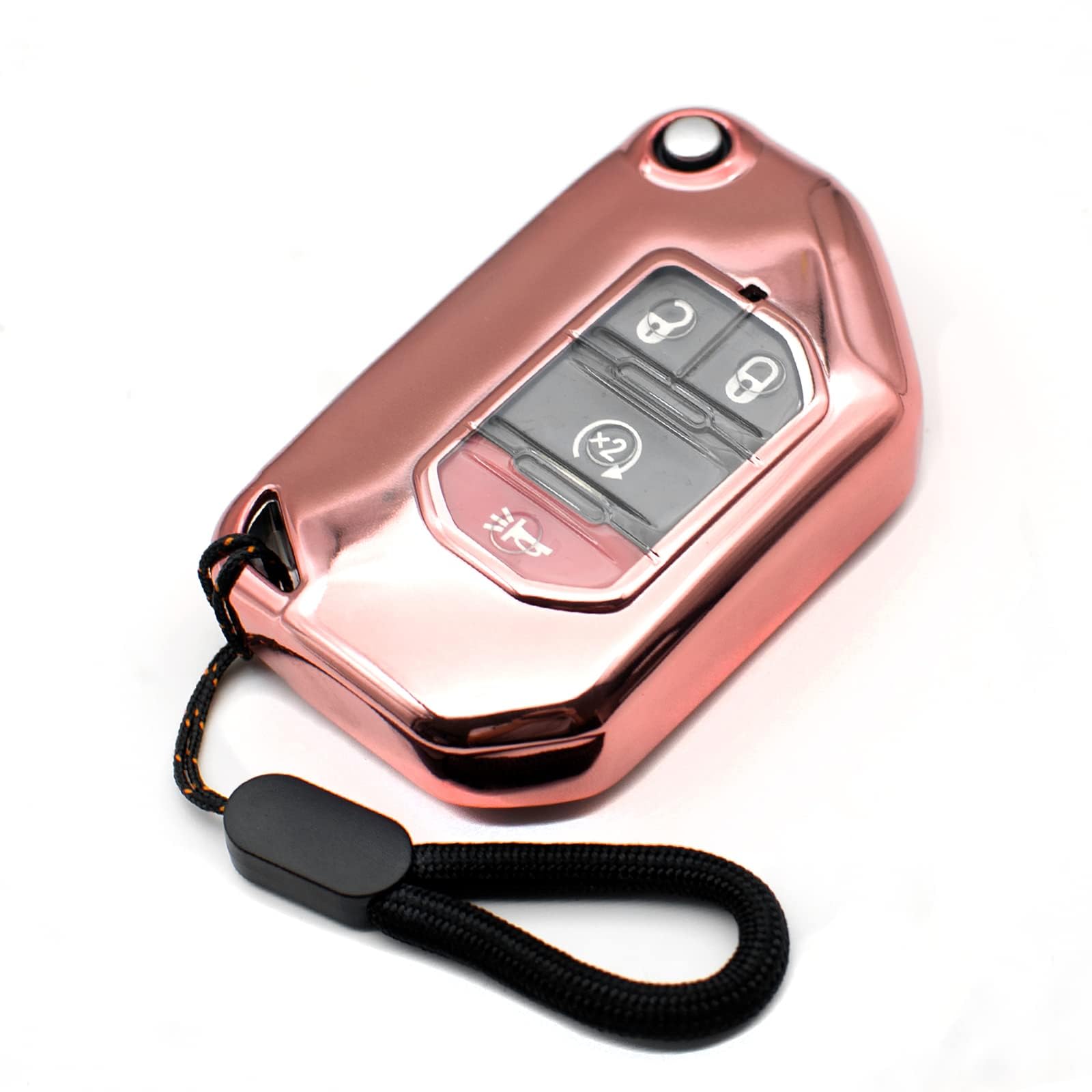 MECHCOS Compatible with Jeep Wrangler JL JLU Rubicon Wagoneer Gladiator JT Sahara JLU Pink TPU Flip Key Fob Cover Case Remote Holder Skin Protector Sleeve Accessories