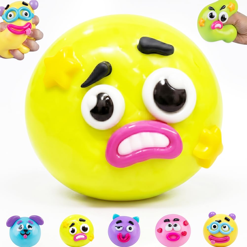 Smushers Fidget Toy,Interchangeable Faces Squishy Toys,TPR Stress Balls,Anxiety Relief Fidgets,Squishy Fidget Toys,Stress Toys,Party Bag Fillers for Kids, Fidget Toys (Yellow)