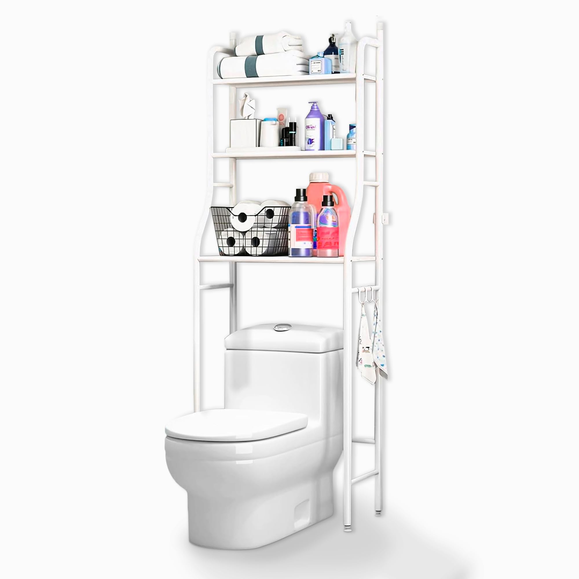 JUPPLIES Estanteria de Baño sobre Inodoro - Mueble Baño WC y Mueble Estanteria Lavadora - Estante de Almacenamiento Impermeable - Ahorra Espacio con 3 Baldas (Blanco)