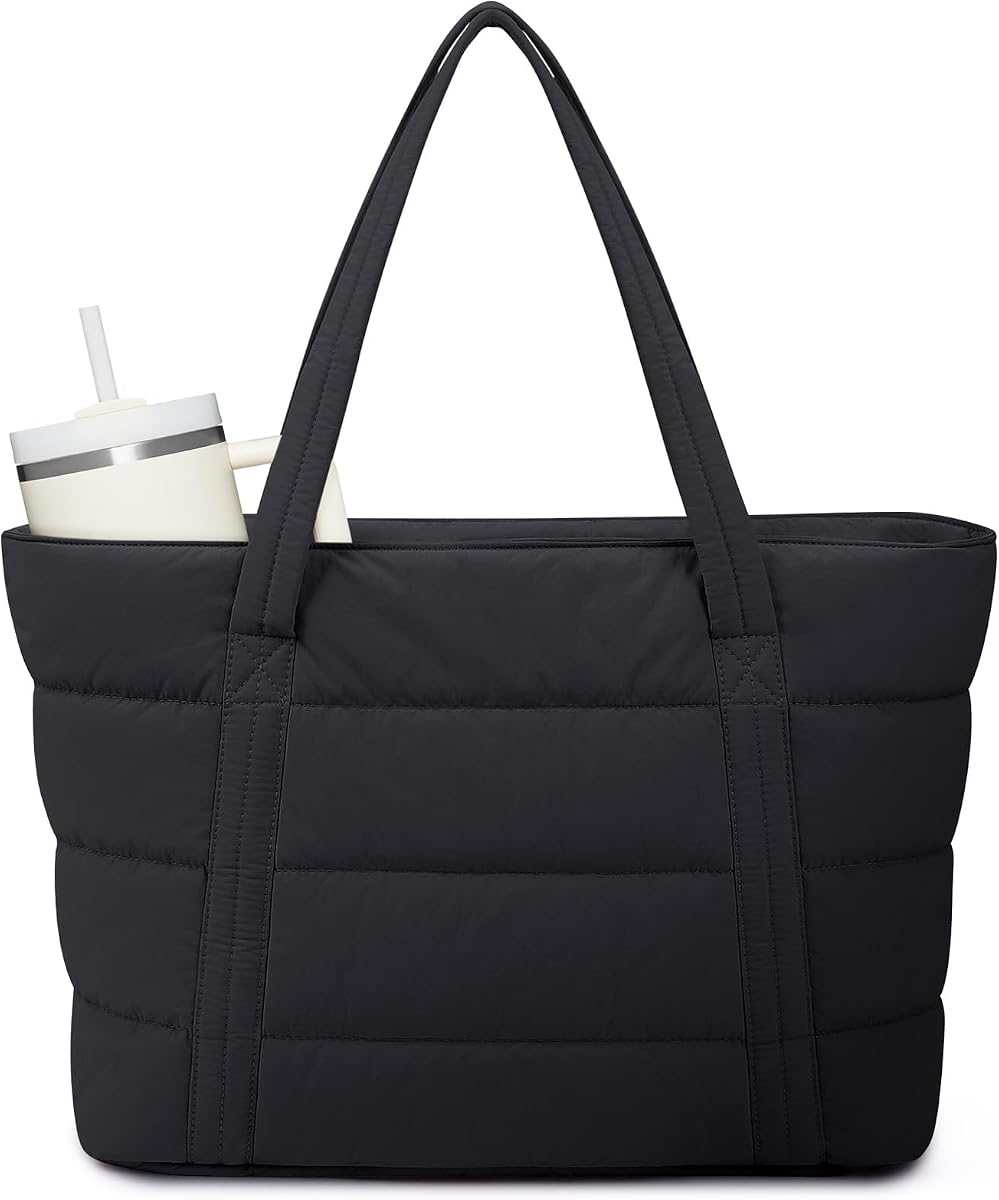 Puffer Tote Bag for Women Girl, Puffy Work Tote Bags for Nurse Teacher, Quilted Shoulder Bag Handbag for Travel Gym
