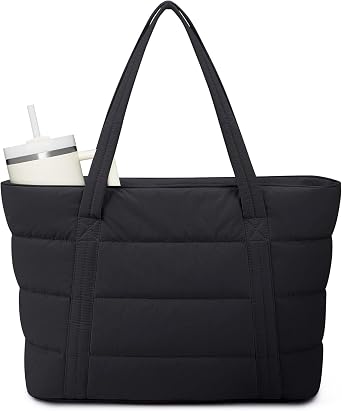 Narwey Puffer Tote Bag for Women Girl, Puffy Work Tote Bags for Nurse Teacher, Quilted Shoulder Bag Handbag for Travel Gym