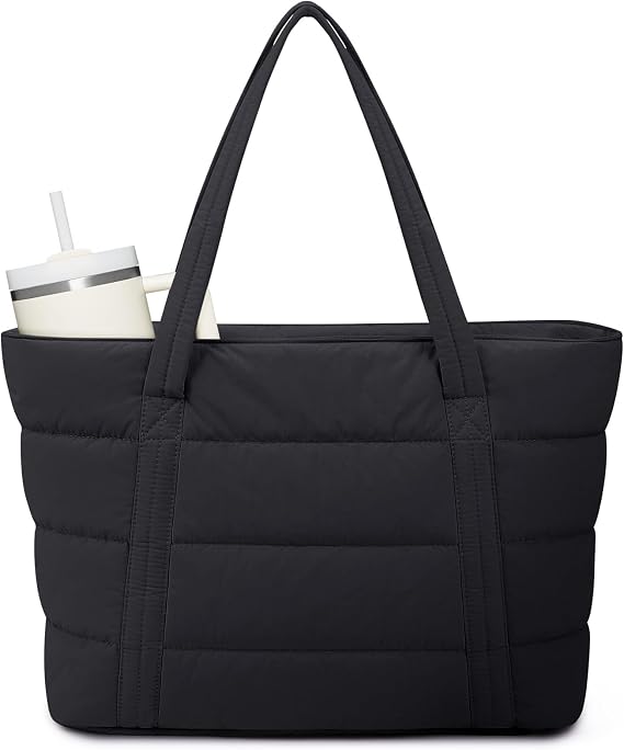 Narwey Puffer Tote Bag for Women Girl, Puffy Work Tote Bags for Nurse Teacher, Quilted Shoulder Bag Handbag for Travel Gym