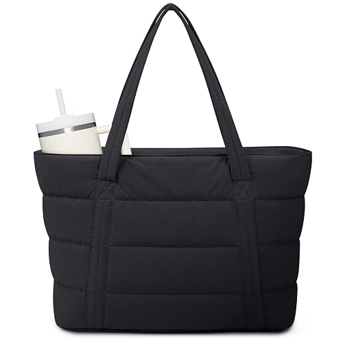 Narwey Puffer Tote Bag for Women Girl, Puffy Work Tote Bags for Nurse Teacher, Quilted Shoulder Bag Handbag for Travel Gym