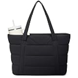 Narwey Puffer Tote Bag for Women with Cup Holder & Laptop Compartments, Quilted Puffy Travel Work Tote Bags for Nurse Teacher
