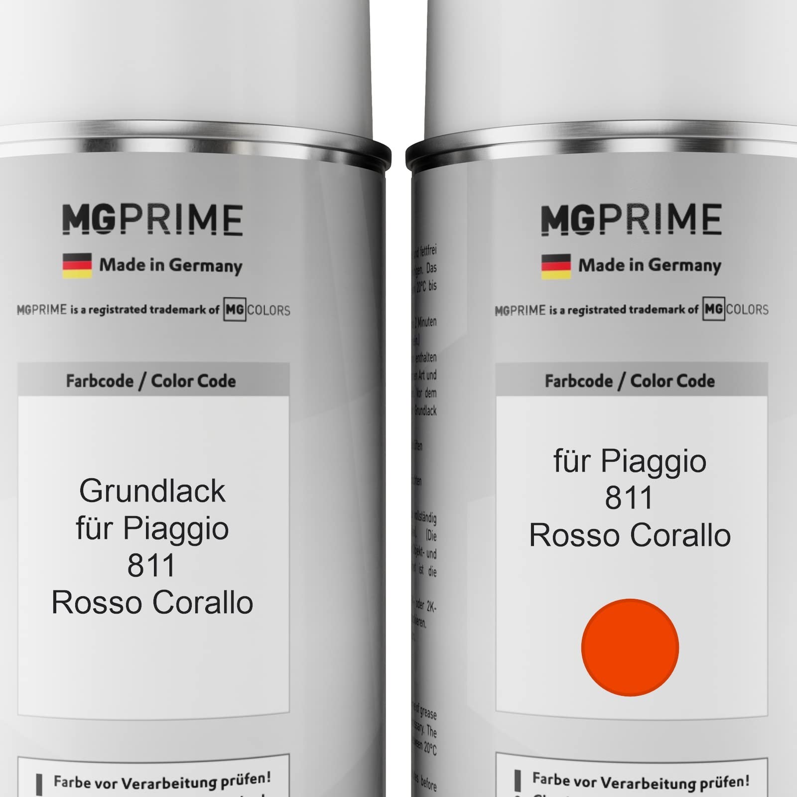 MG PRIME Bombolette di Vernice per auto per Piaggio 811 Rosso Corallo +2K | Kit vernice di fondo + base + trasparente 2K, bombolette spray 400ml
