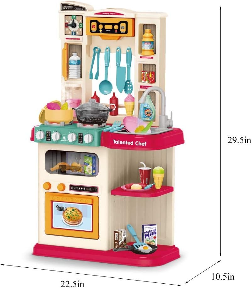 Pretend Play Kitchen Set Sink Toys, Kids Cooking Kitchen Playset with Spray,Realistic Light&Sound, Play Sink with Running Water,Dessert Shelf Toy & Other Kitchen Accessories Set for Girls Boys (C) : Toys & Games
