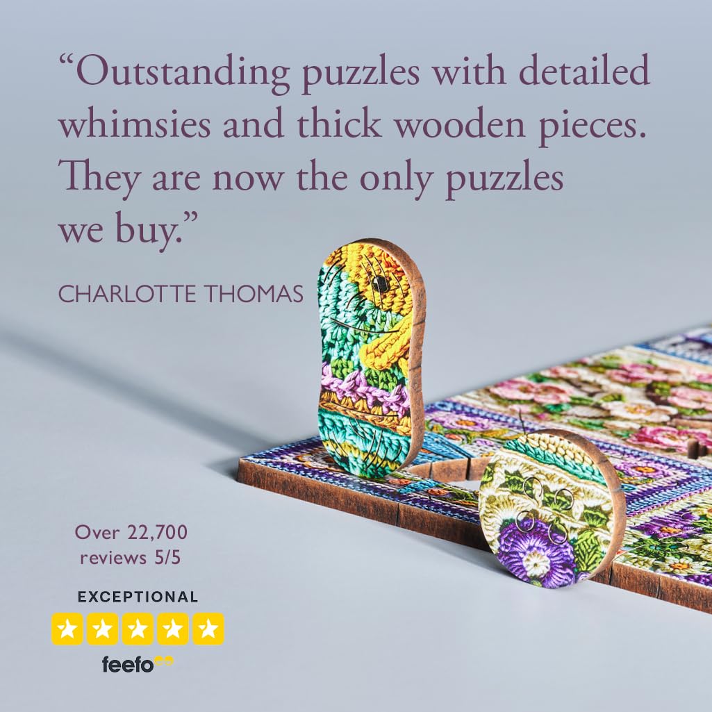 Wentworth Wooden Puzzles Springtime Crochet - Rompecabezas de 250 piezas para adultos, piezas irregulares temáticas, diseño blanco Jessica para los amantes de los animales y la entrepierna, madera de