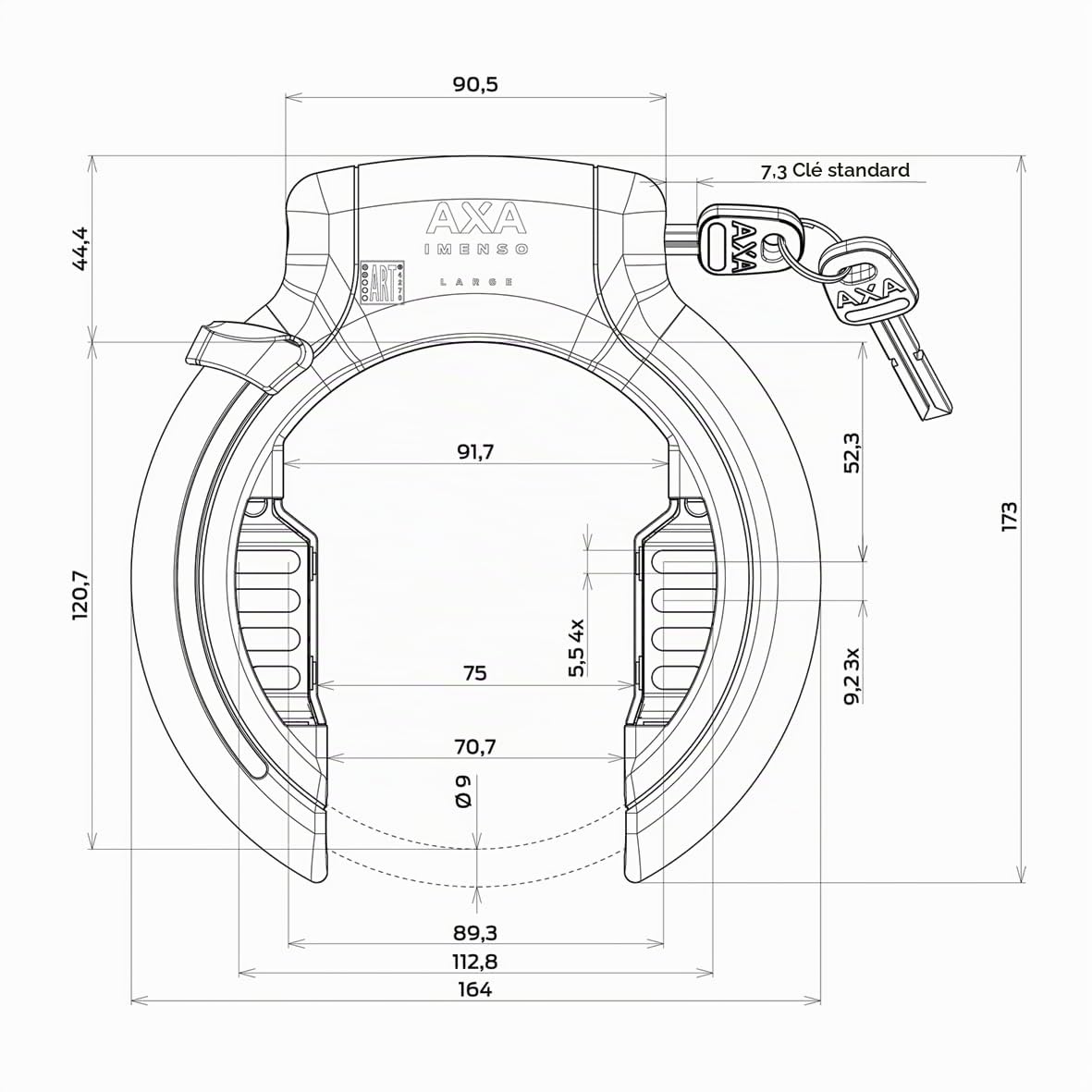 AXA Set Imenso L + ULC 130 + Sac de Transport – Kit antivol pour Cadre avec chaîne intégrée et Sac – Haute sécurité